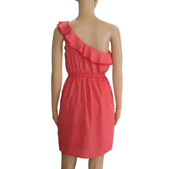 I LOVE H81 Salmon Color One shoulder polka dot dress small NWOT - Picture 4 of 6